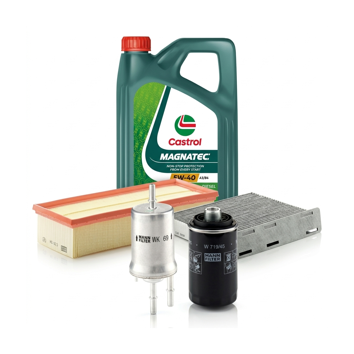 Kit revizie ulei Castrol MAGNATEC 5W-40 A3/B4 + filtre VW Jetta 4 2.0 TFSI 200 CP – MANN