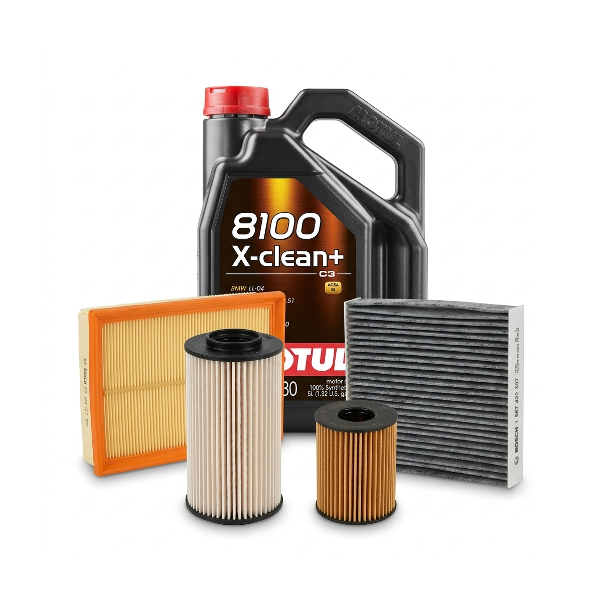Kit revizie ulei Motul 8100 X-CLEAN+ 5W-30 + filtre VW Jetta 4 2.0 TDI 110 CP – Bosch