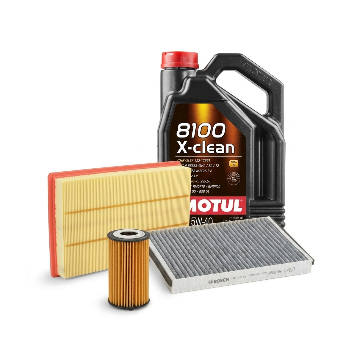 Kit revizie ulei Motul 8100 X-CLEAN 5W-40 + filtre Opel Astra H 1.4 LPG 90 CP – Bosch