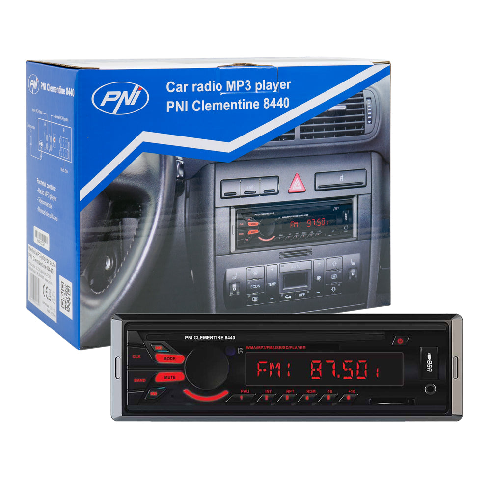 PNI Clementine 8440 autós rádió MP3 lejátszó, 4x45W, 12V, 1 DIN, SD, USB, AUX, RCA csatlakozóval