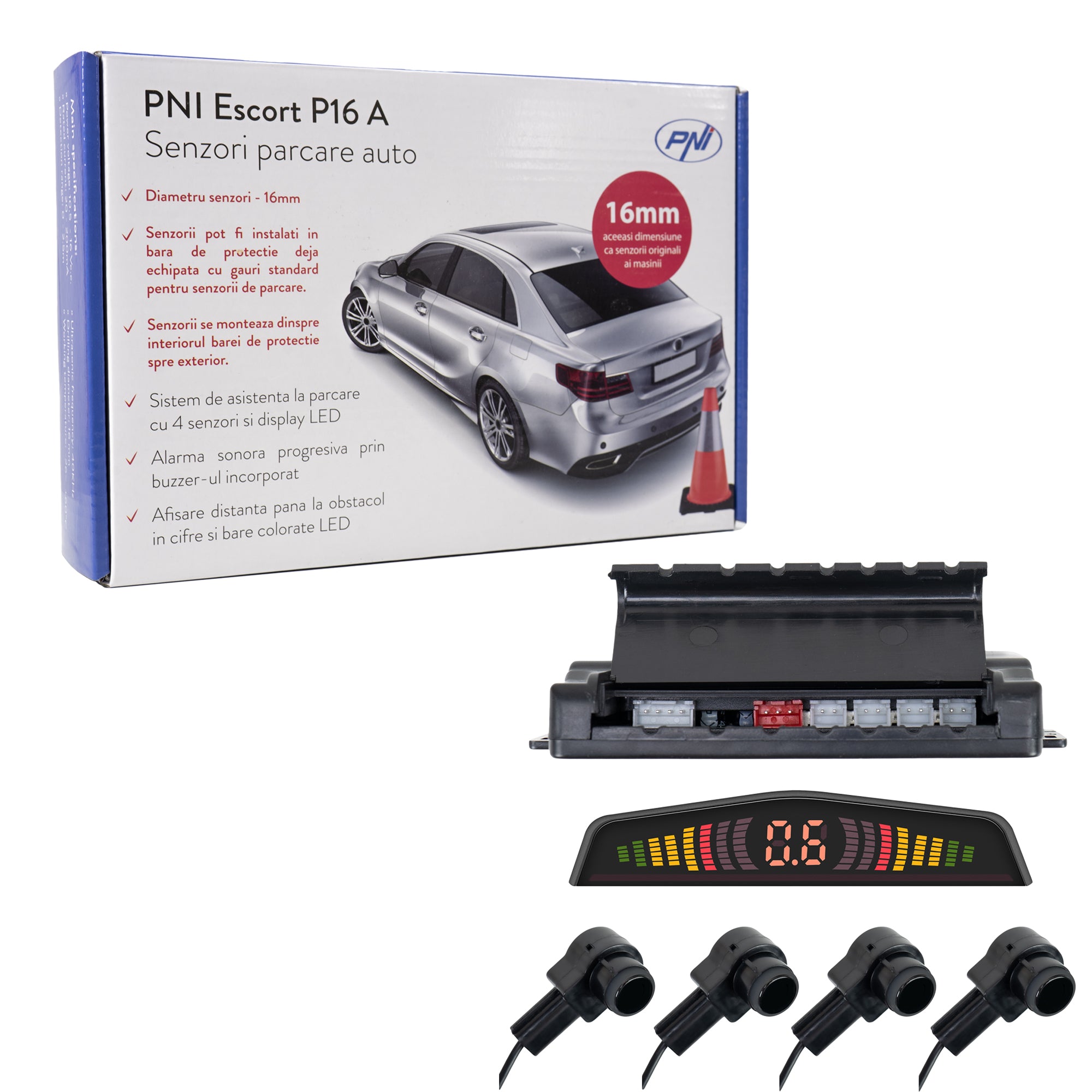 PNI ESCORT P16 A PARKOLÓSZENZOROK, 4 DB 16 MM-ES VEVŐVEL, OEM TÍPUSÚ