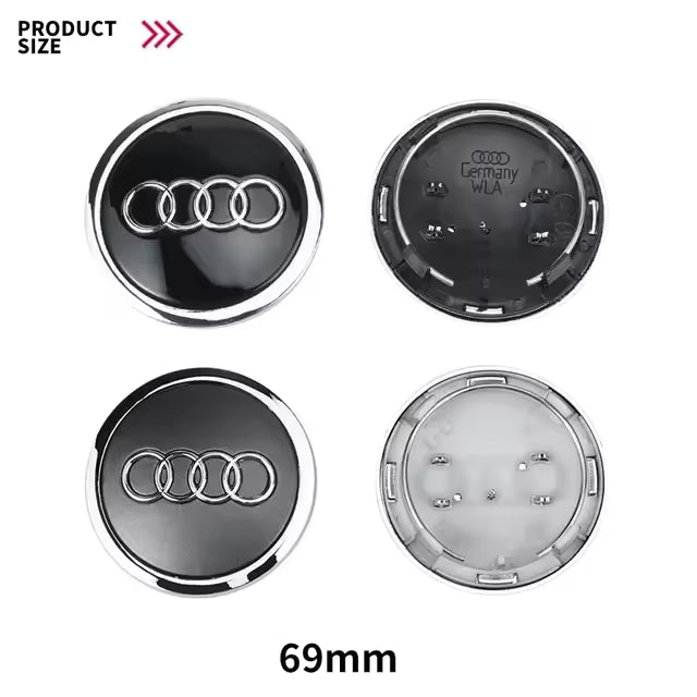 Комплект 4 капачки за алуминиеви джанти Audi 61 мм, черни със сребрист кант