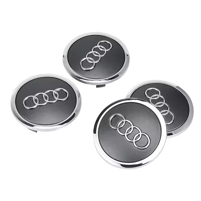 Комплект 4 броя капачки за алуминиеви джанти Audi 61 мм, сиви с хромиран кант