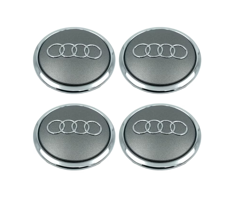 Set 4 Capac Janta Aliaj Audi 61 MM, Gri Cu Rama Crom