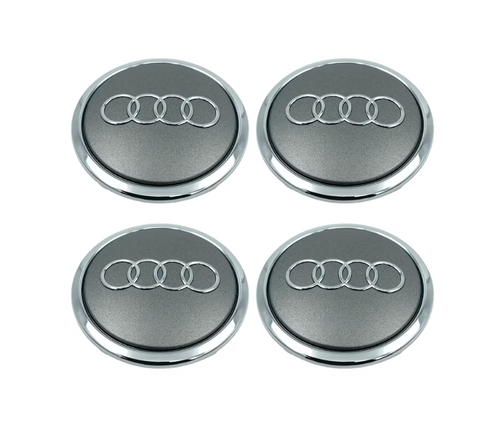 Set 4 Capac Janta Aliaj Audi 69 MM, Gri Cu Rama Crom