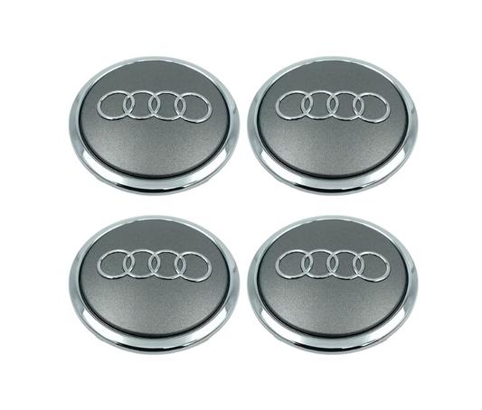 Set 4 Capac Janta Aliaj Audi 69 MM, Gri Cu Rama Crom