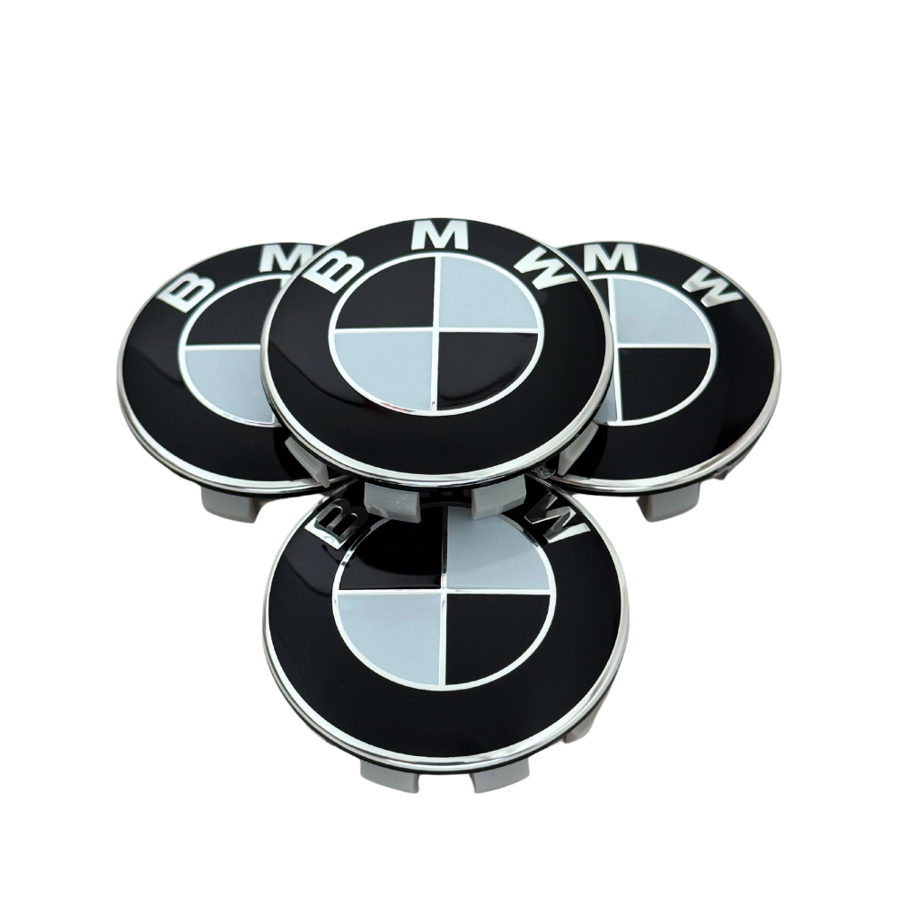 Set 4 Capace Jante BMW – 68mm, Negru cu Alb
