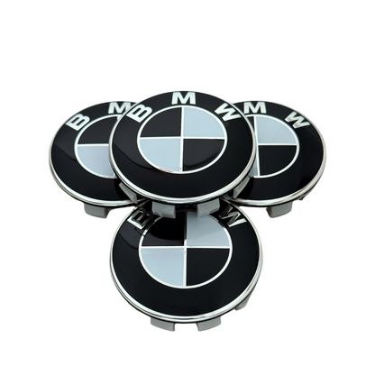 Set 4 Capace Jante BMW – 68mm, Negru cu Alb