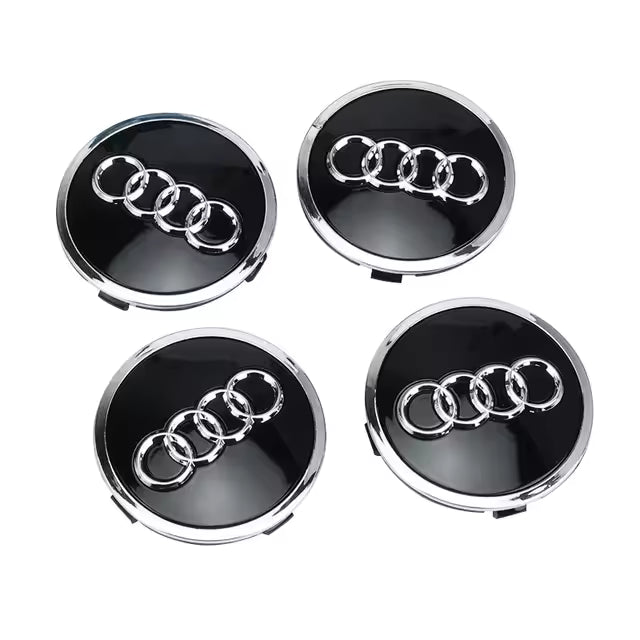 Комплект 4 капачки за алуминиеви джанти Audi 61 мм, черни със сребрист кант