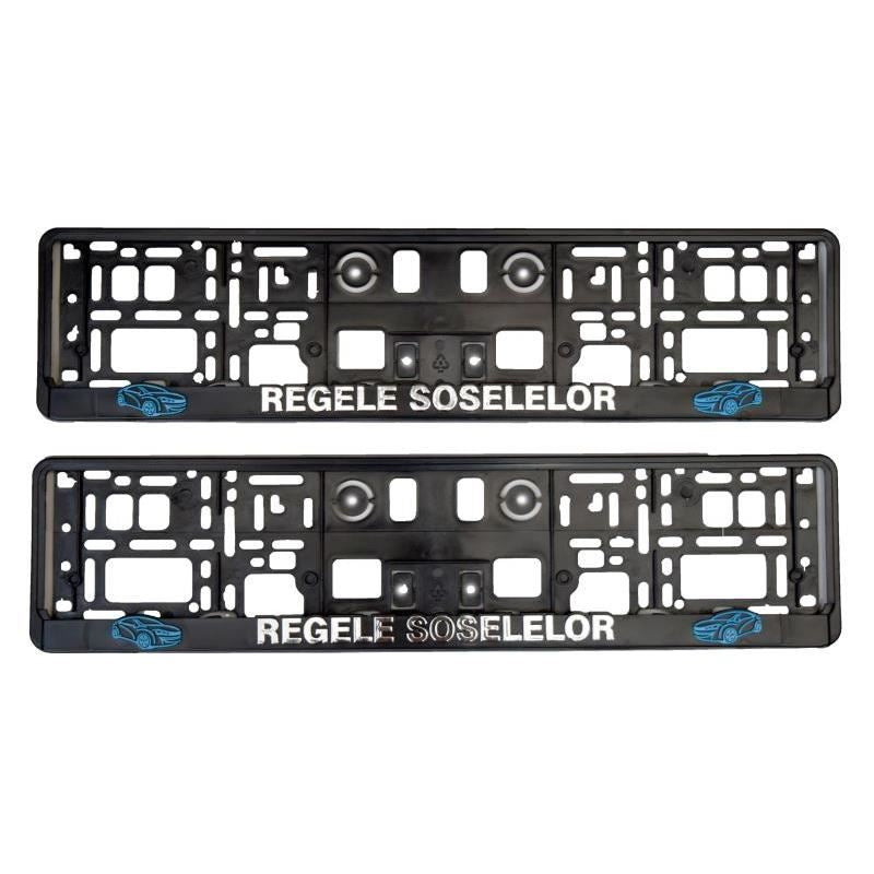 Set 2 suporti numar inmatriculare 3D REGELE SOSELELOR