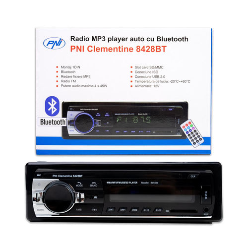 RADIO MP3 PLAYER AUTO PNI CLEMENTINE 8428BT, 4X45W, 12V, 1 DIN, CU SD, USB, AUX, RCA SI BLUETOOTH