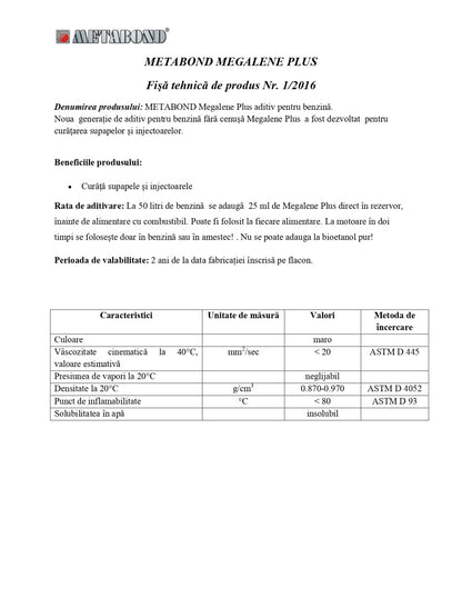 Aditiv Metabond Megalene Plus Mini Curatare Sistem Injectie Benzina 50 ML