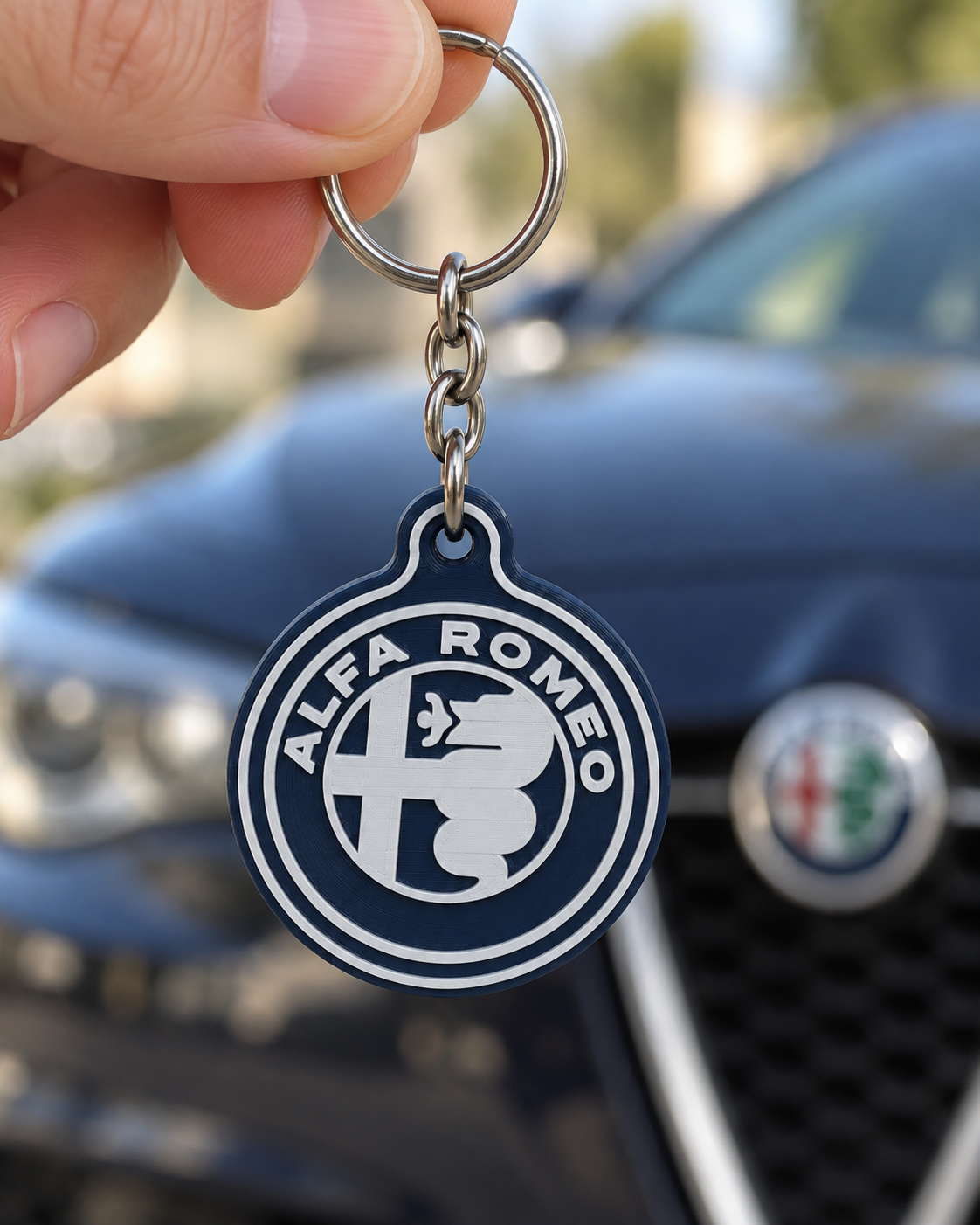 Breloc auto Alfa Romeo cu lanț și inel