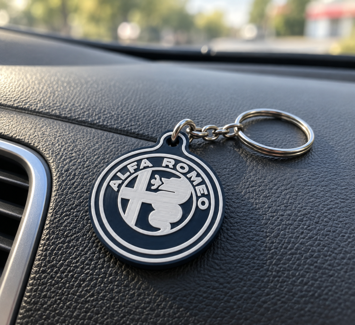 Breloc auto Alfa Romeo cu lanț și inel