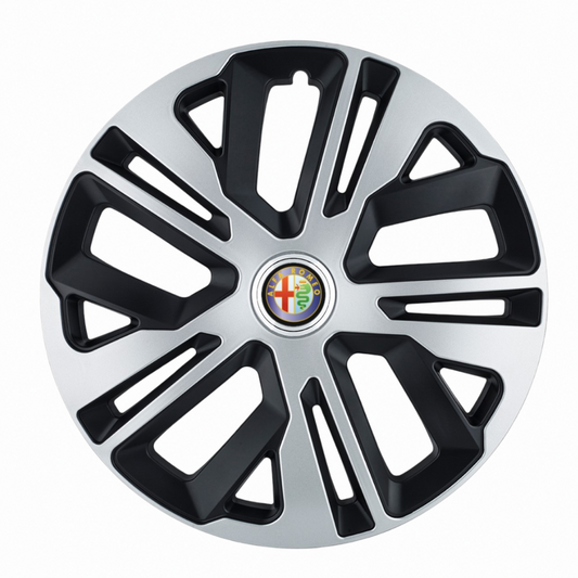 4 darabos 16 colos (R16) Raven szürke-fekete dísztárcsa készlet, Alfa Romeo-val kompatibilis