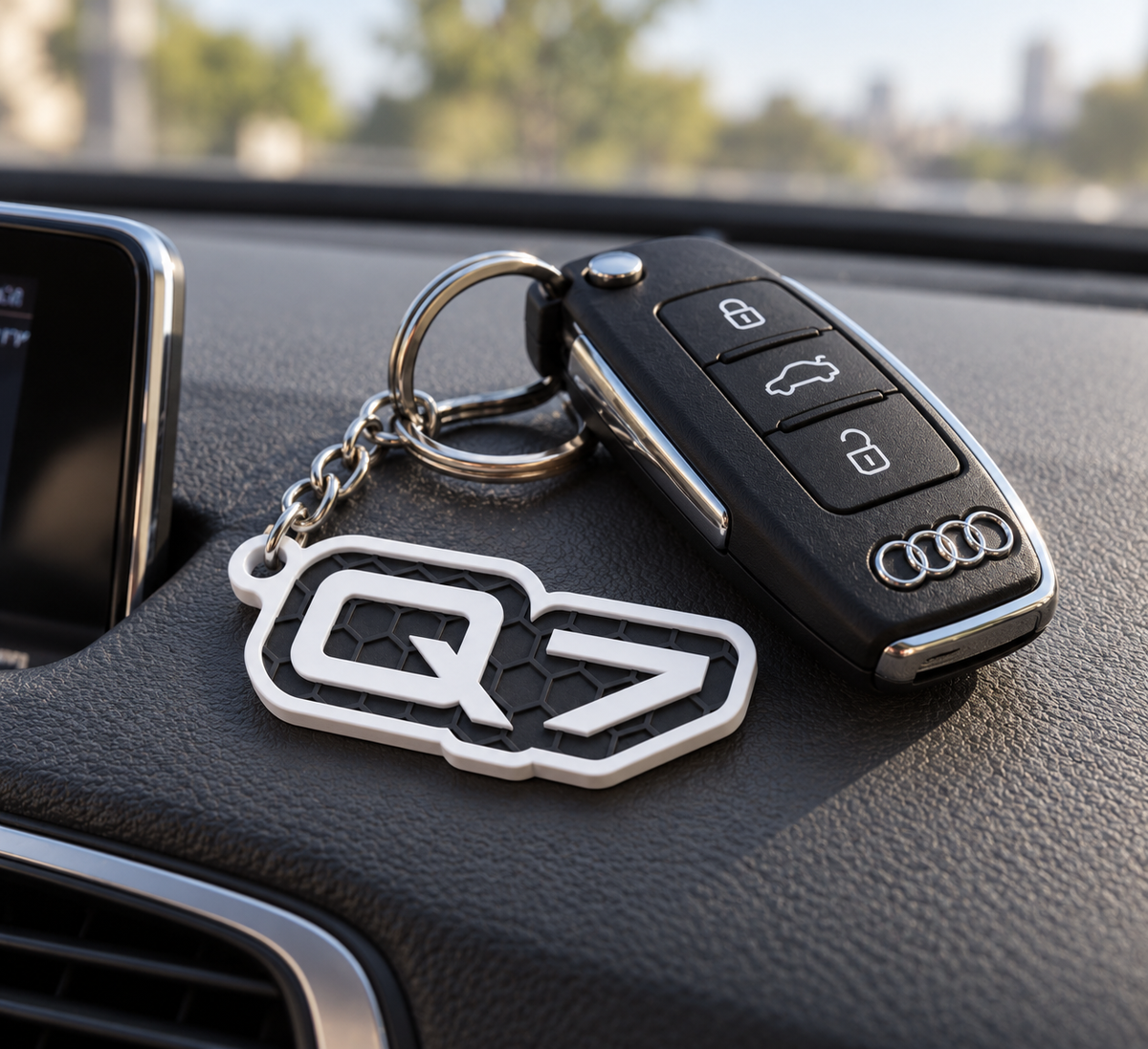 Breloc auto Audi Q7 cu lanț și inel