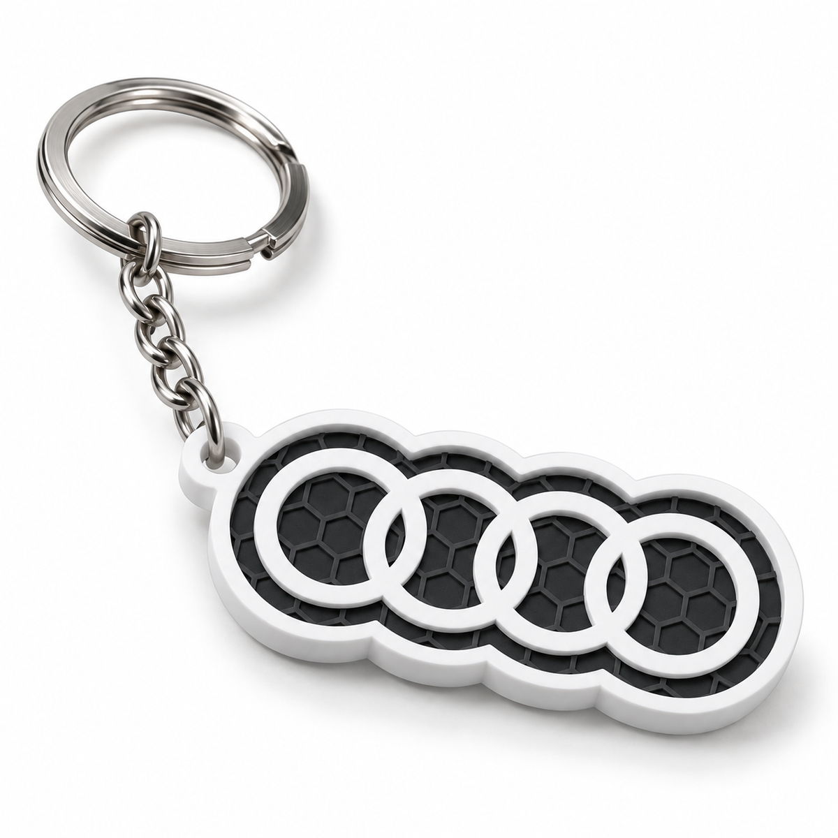 Breloc auto Audi logo cu lanț și inel