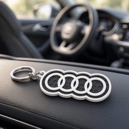 Breloc auto Audi logo cu lanț și inel