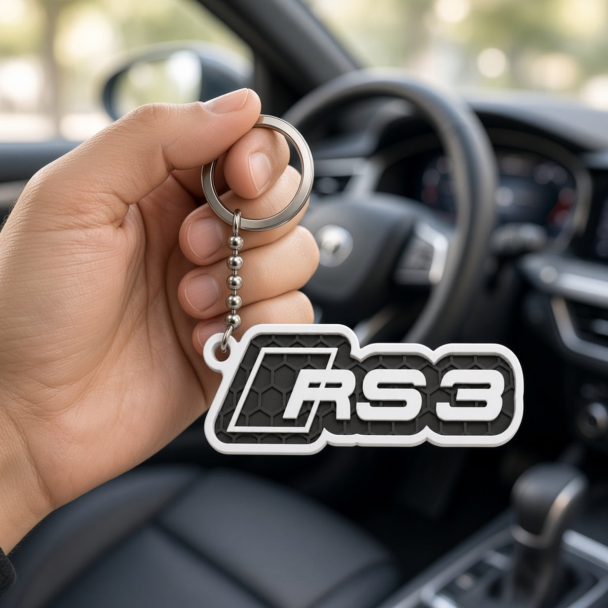 Breloc auto Audi RS3 cu lanț și inel