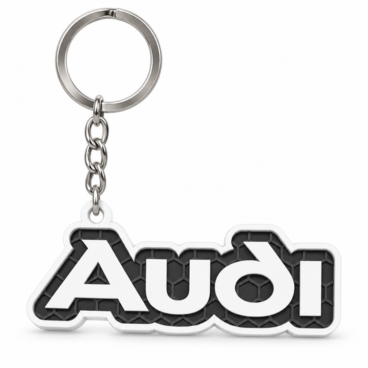 Breloc auto Audi inscripție cu lanț și inel