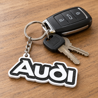 Breloc auto Audi inscripție cu lanț și inel