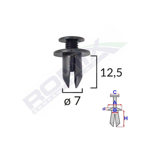 CLIPS FIXARE PENTRU HONDA SUBARU TOYOTA 7X12.5MM - NEGRU SET 10 BUC
