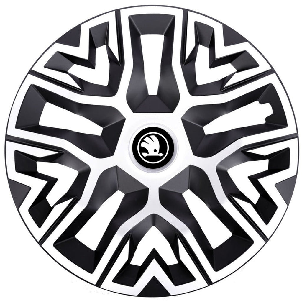Set 4 Capace Roti 15 inchi (R15), Best Alb-Negru, Compatibile Cu Skoda Nou