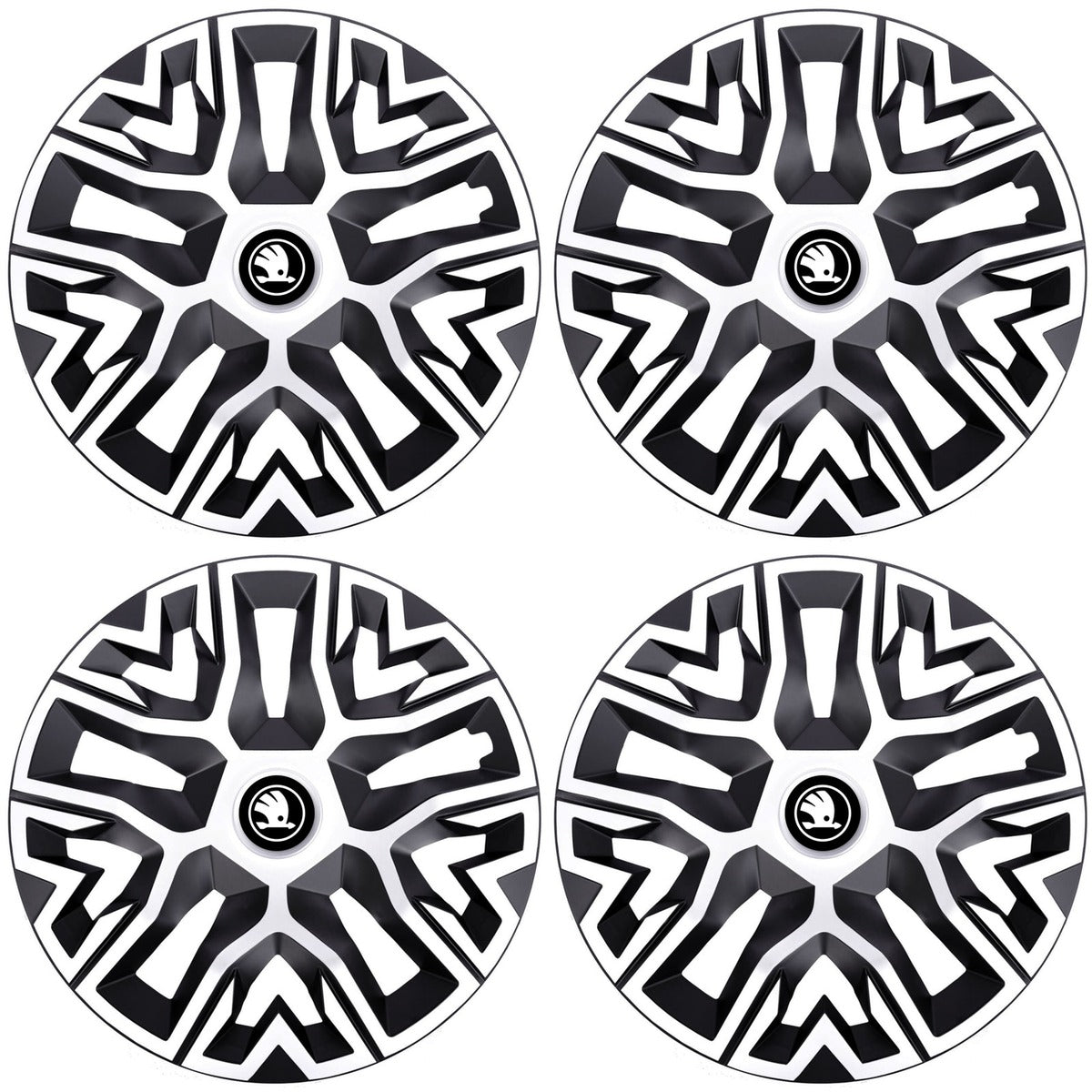 Set 4 Capace Roti 15 inchi (R15), Best Alb-Negru, Compatibile Cu Skoda Nou