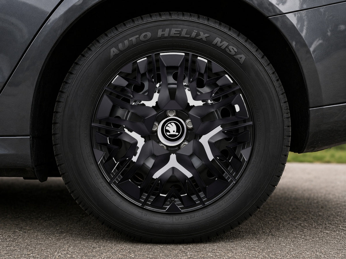 Set 4 Capace Roti 15 inchi (R15), Best Alb-Negru, Compatibile Cu Skoda Nou
