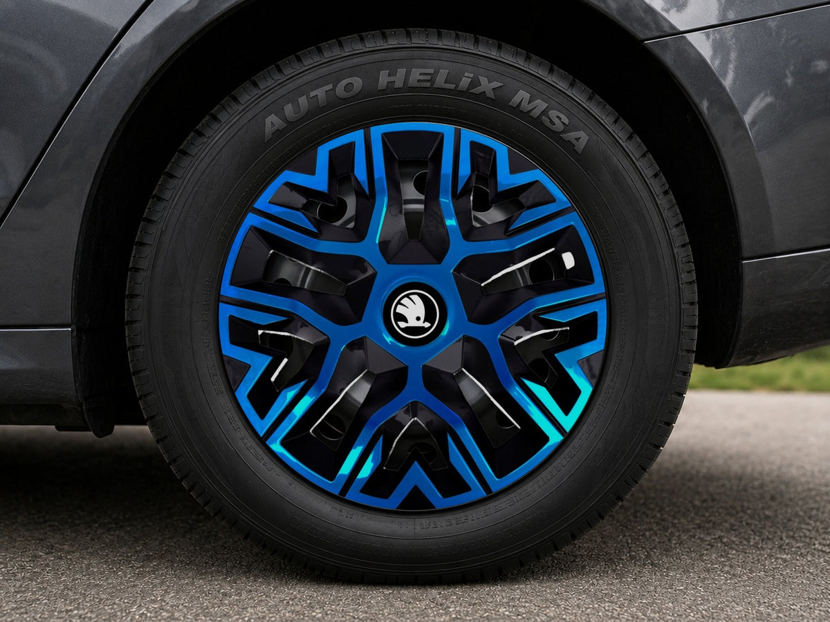 Set 4 Capace Roti 14 inchi (R14), Best Albastru-Negru, Compatibile Cu Skoda Nou