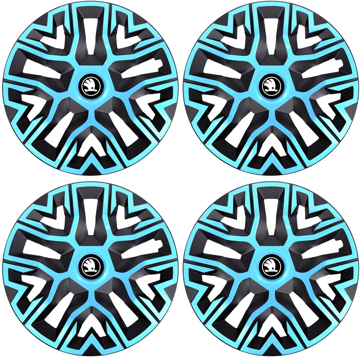 Set 4 Capace Roti 16 inchi (R16), Best Azur-Negru, Compatibile Cu Skoda Nou