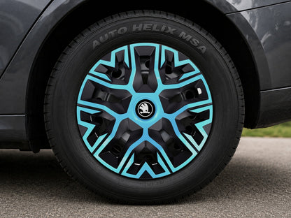 Set 4 Capace Roti 16 inchi (R16), Best Azur-Negru, Compatibile Cu Skoda Nou