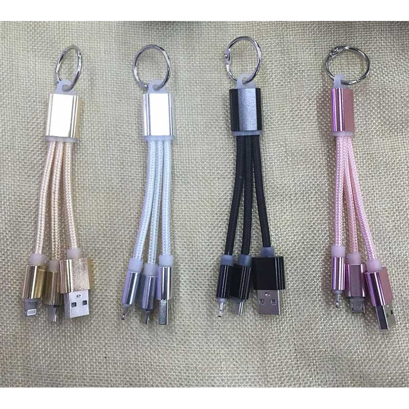 Cablu breloc 2in1 microusb/Iphone auriu