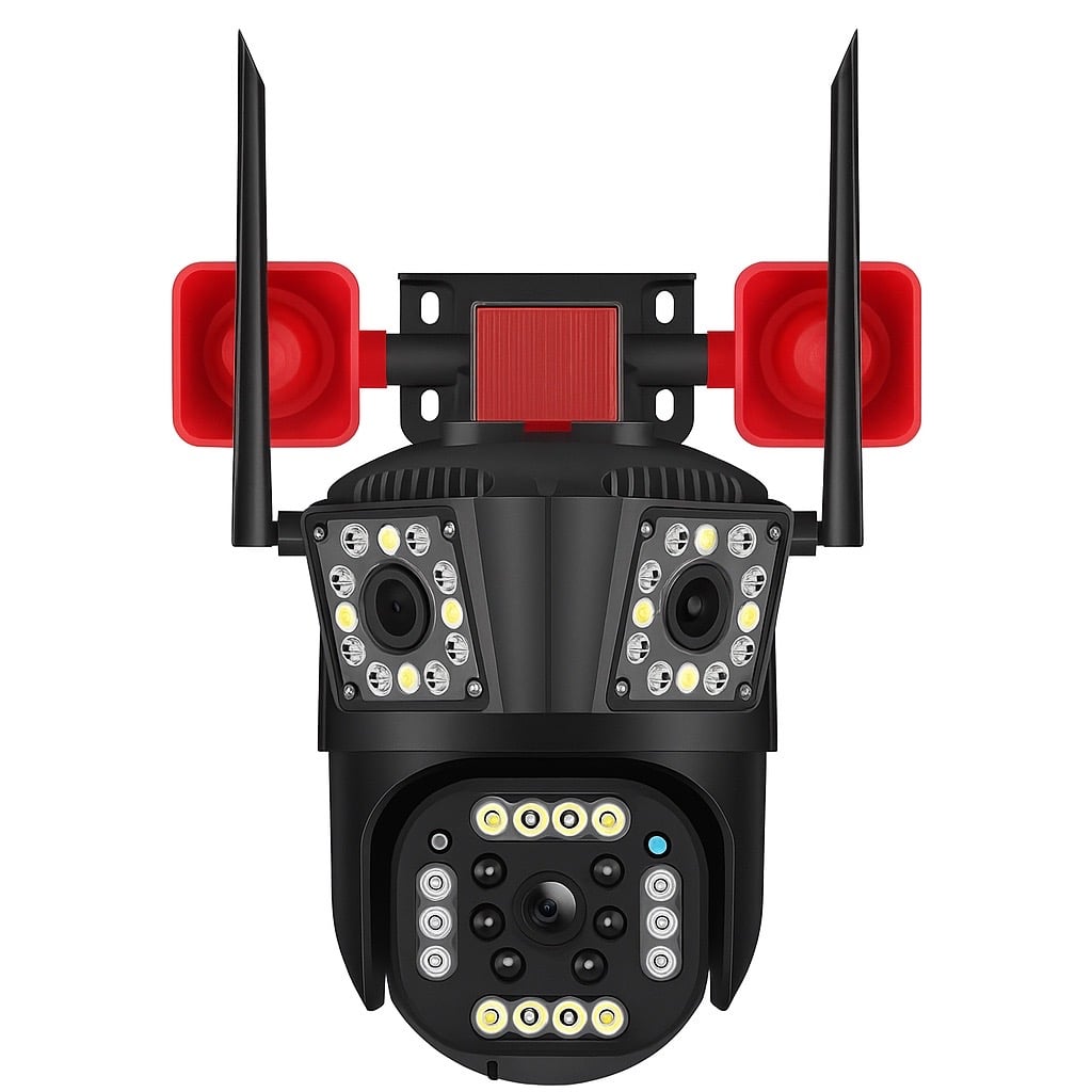 Cameră de Supraveghere 3 lentile, WiFi/4G, 12MP Ultra HD, PTZ 355°, Zoom 5X, Night Vision Color, Audio 2-Way engross