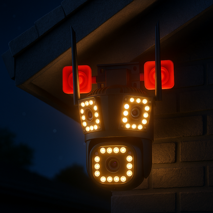 Cameră de Supraveghere 3 lentile, WiFi/4G, 12MP Ultra HD, PTZ 355°, Zoom 5X, Night Vision Color, Audio 2-Way engross