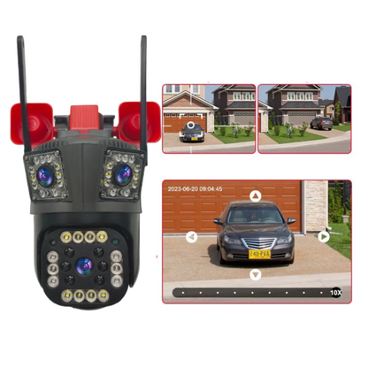 Cameră de Supraveghere 3 lentile, WiFi/4G, 12MP Ultra HD, PTZ 355°, Zoom 5X, Night Vision Color, Audio 2-Way engross