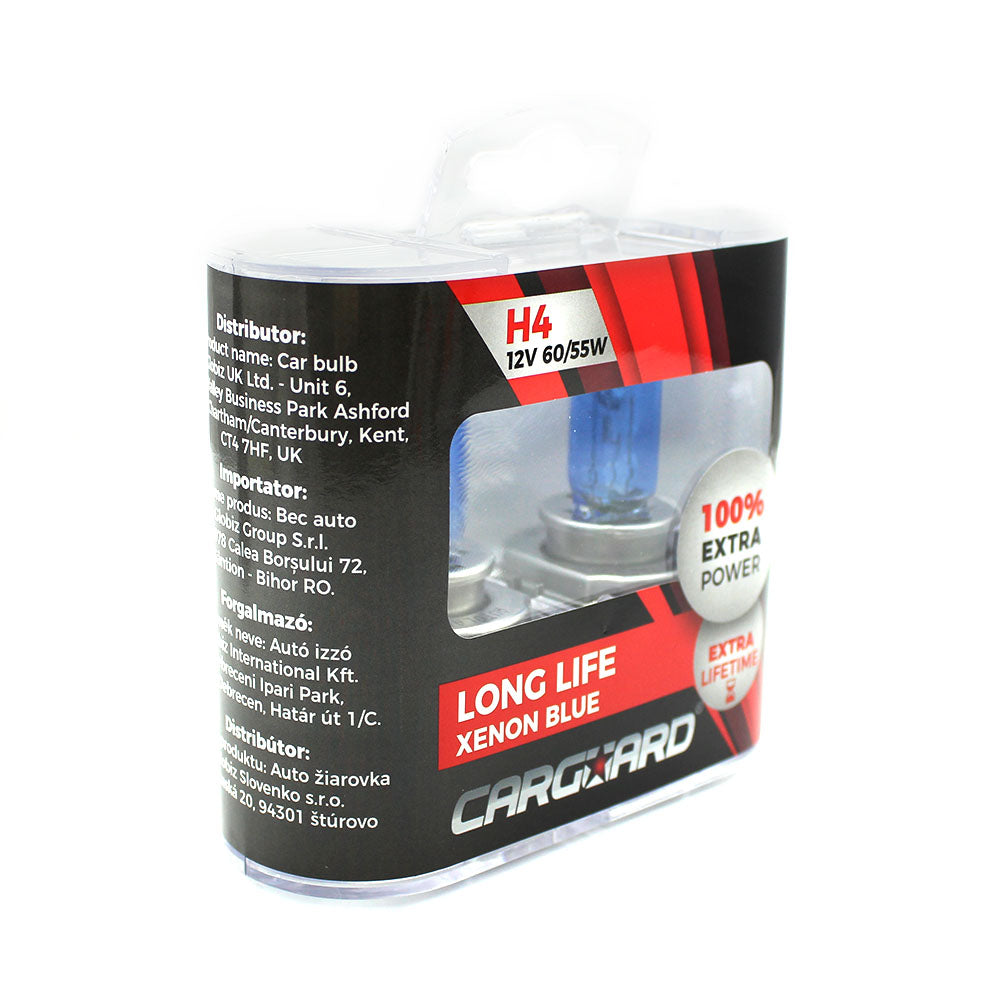 Set de 2 becuri Halogen H4 + 100% Intensitate - LONG LIFE - CARGUARD