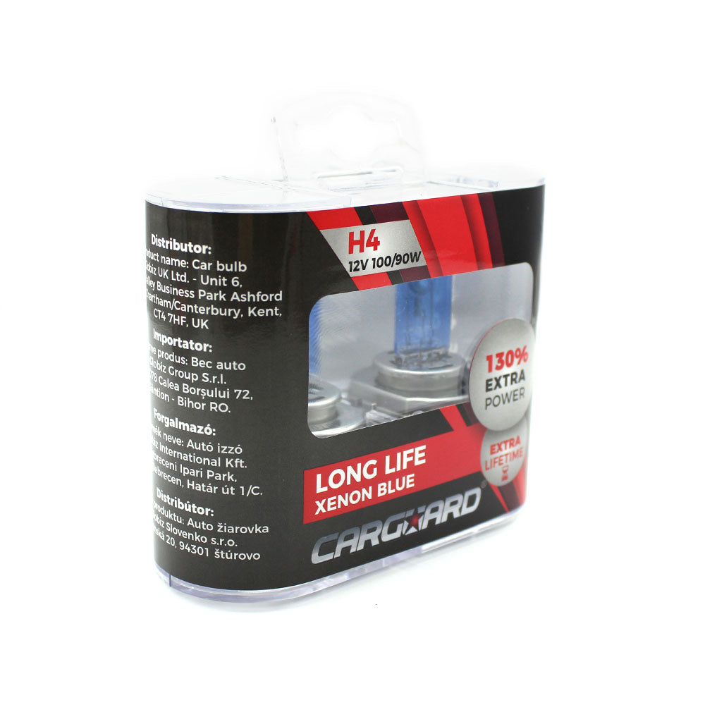 Set de 2 becuri Halogen H4, 100W +130% Intensitate - LONG LIFE - CARGUARD