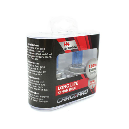 Set de 2 becuri Halogen H4, 100W +130% Intensitate - LONG LIFE - CARGUARD