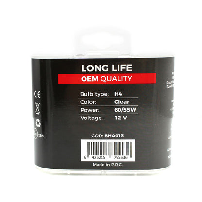 Set de 2 becuri Halogen H4, 55W, +50% Intensitate - LONG LIFE - CARGUARD