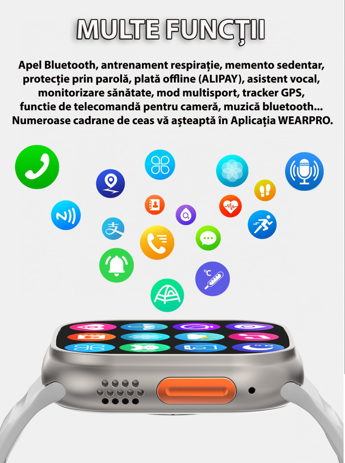 SmartWatch 1.99” cu Curea Extra, Apel Bluetooth, Încărcare Wireless, Monitorizare Sănătate &amp; Notificări engross