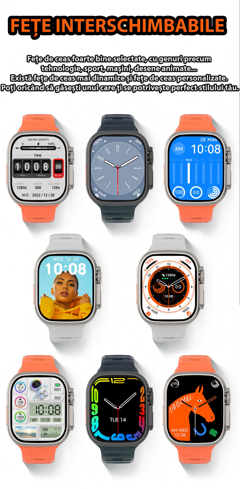 SmartWatch 1.99” cu Curea Extra, Apel Bluetooth, Încărcare Wireless, Monitorizare Sănătate &amp; Notificări engross