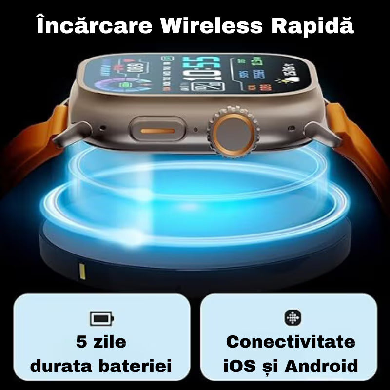 SmartWatch 1.99” cu Curea Extra, Apel Bluetooth, Încărcare Wireless, Monitorizare Sănătate &amp; Notificări engross