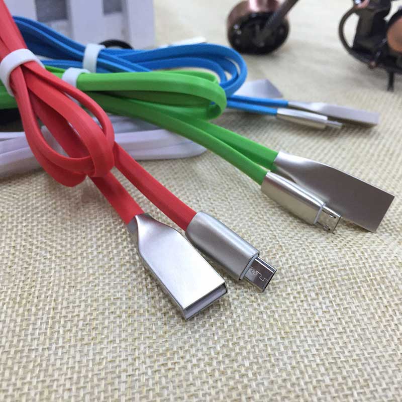Cablu microusb cu mufe in carcasa de metal verde