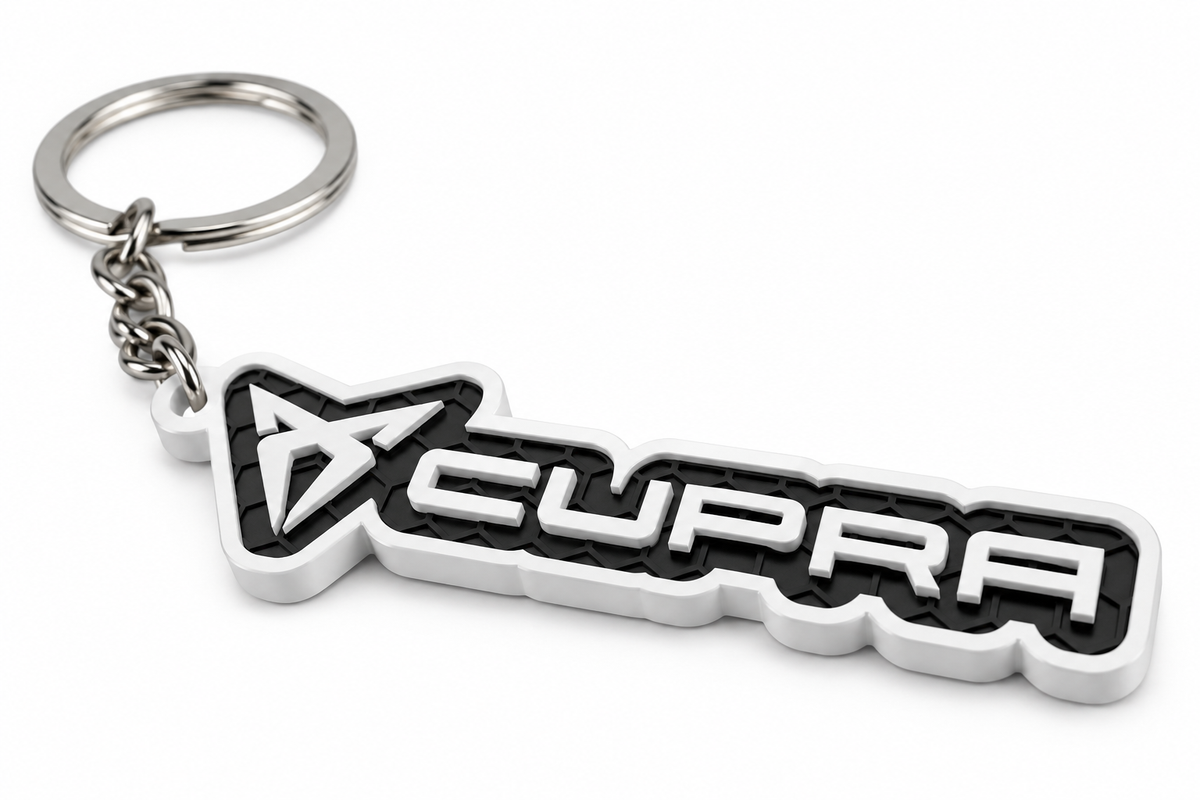 Breloc auto Cupra inscripție cu lanț și inel