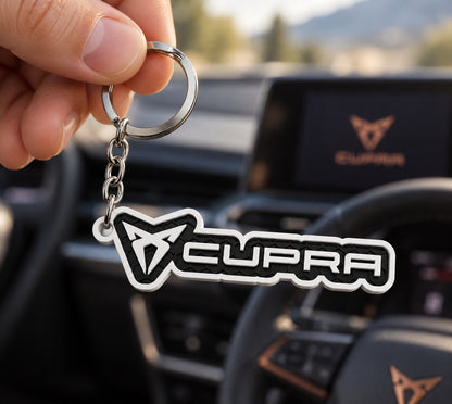 Breloc auto Cupra inscripție cu lanț și inel