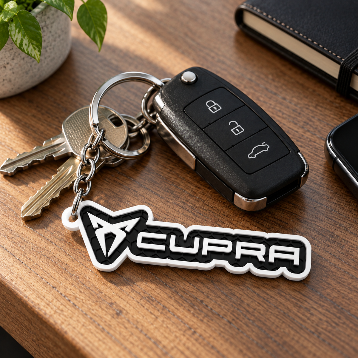 Breloc auto Cupra inscripție cu lanț și inel