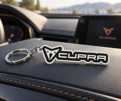 Breloc auto Cupra inscripție cu lanț și inel