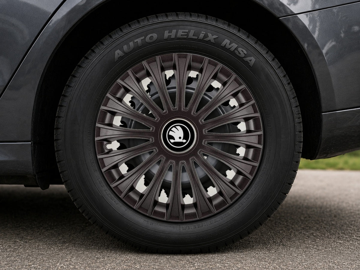 Set 4 Capace Roti, potrivite jantelor de R14, pentru Skoda Nou, model dino Negru