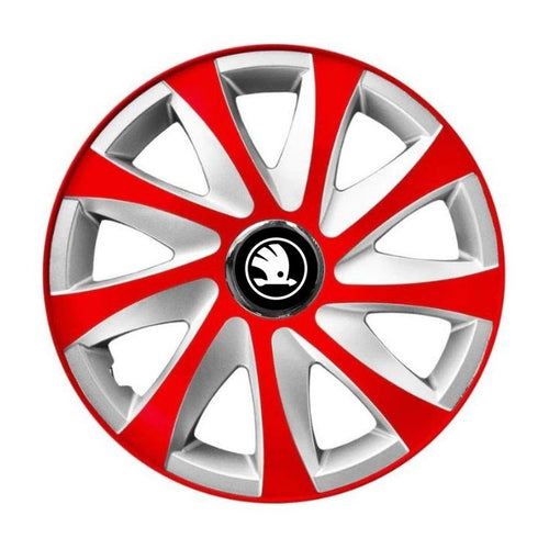 Set 4 capace roti 14 inchi R14 Drift Rosu-Gri, Compatibil cu Skoda Nou